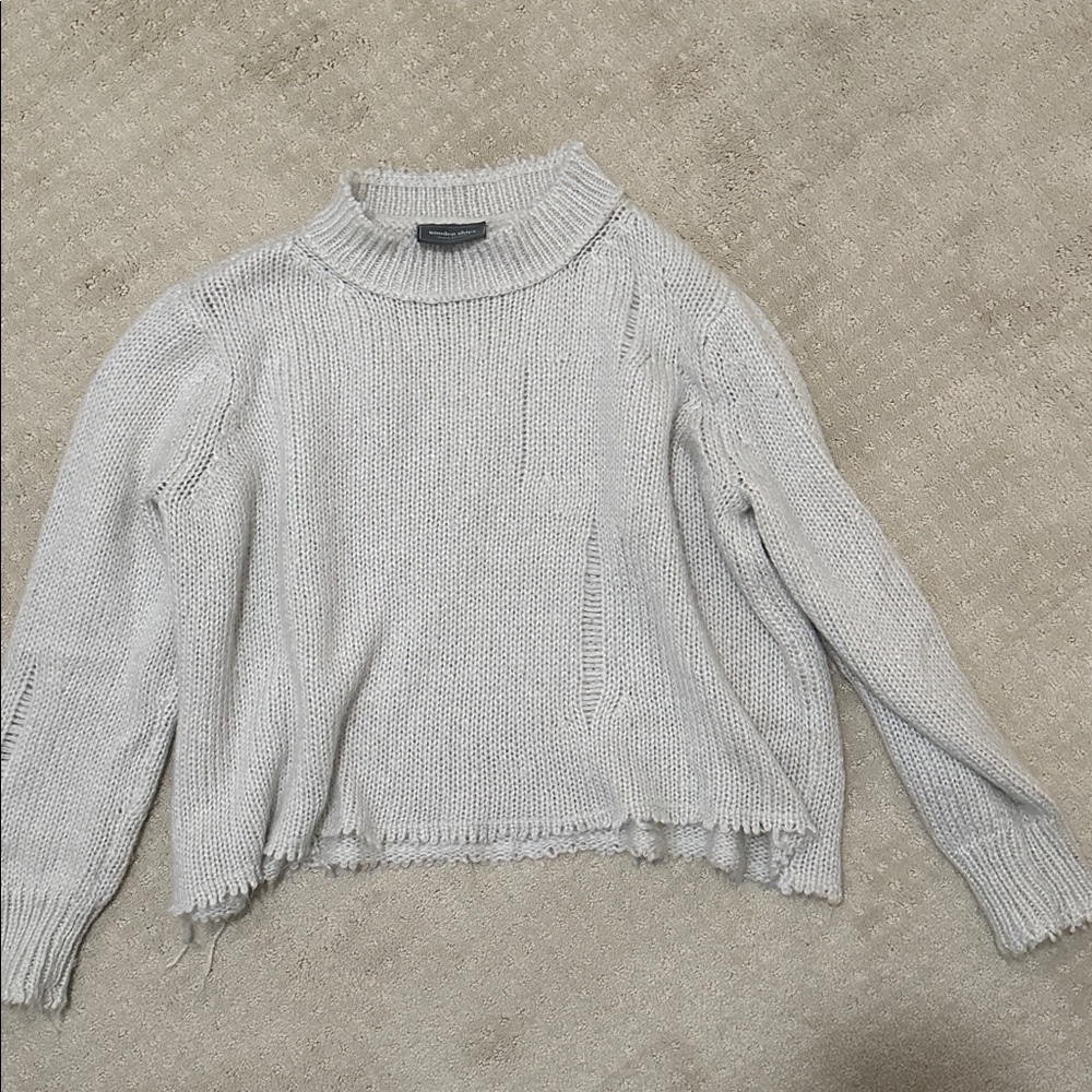 Wooden Ships Mohair Blend light gray Distressed grunge Sweater Size S/M